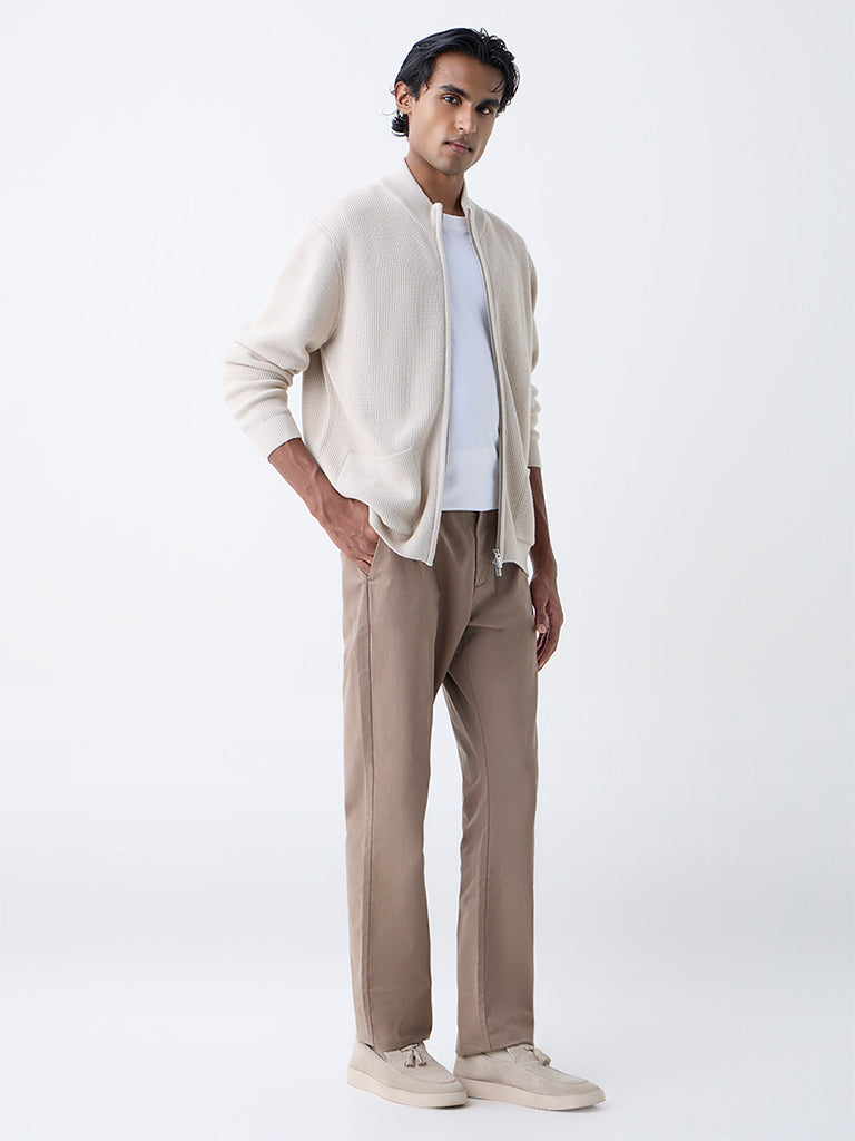 Ascot Beige Knit-Textured Relaxed Fit Jacket