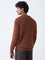 Ascot Brown Knit-Textured Relaxed-Fit Cotton Sweater