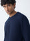Ascot Navy Knit-Textured Relaxed-Fit Cotton Sweater