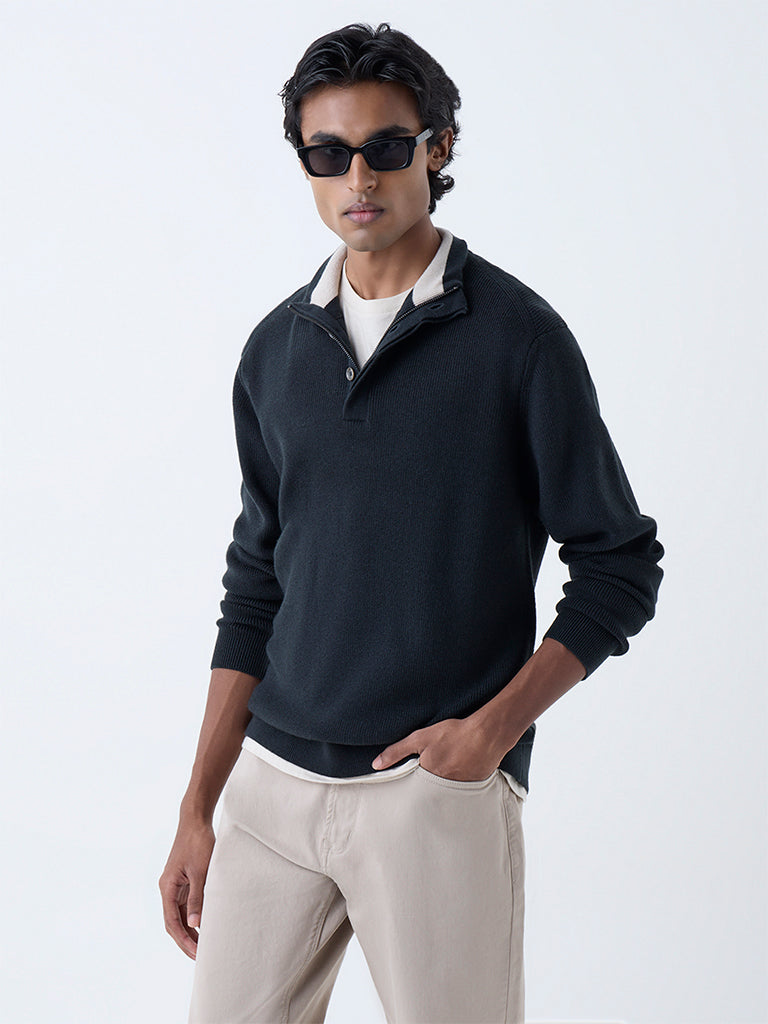 Ascot Green Textured Relaxed-Fit Quarter-Zip Sweater