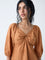 Bombay Paisley Tan Embroidered Cotton A-Line Dress