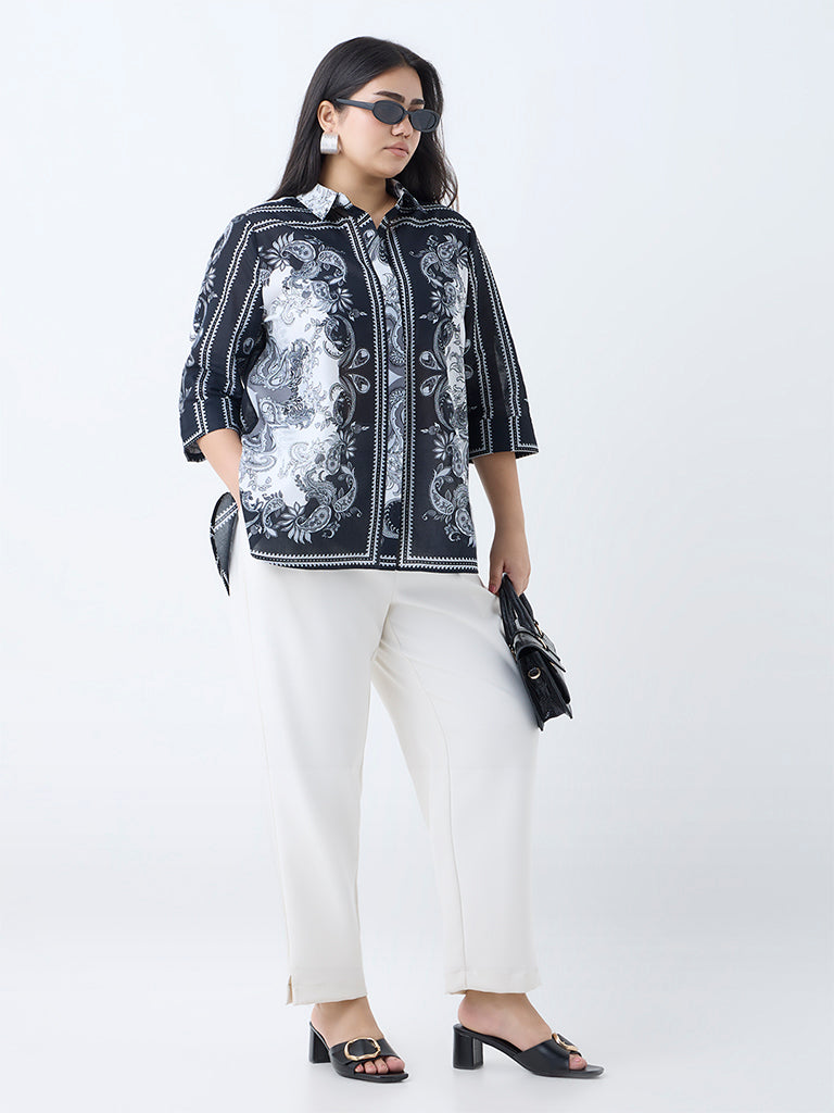 Gia Black Paisley Printed Cotton Shirt