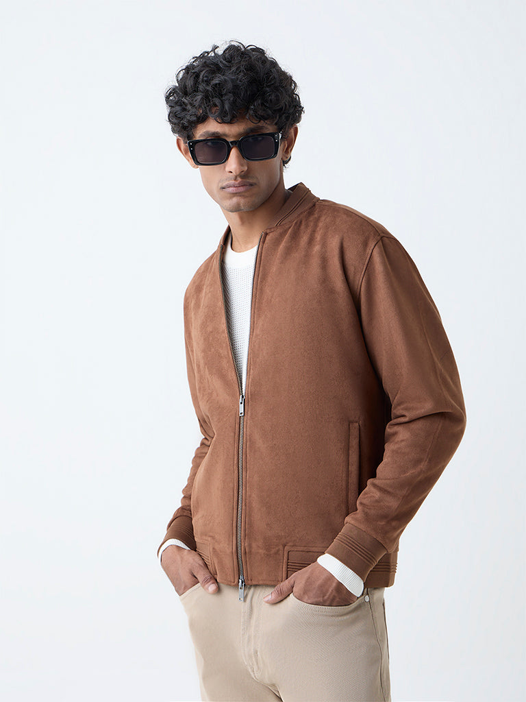 Ascot Tan Solid Relaxed-Fit Suede Jacket