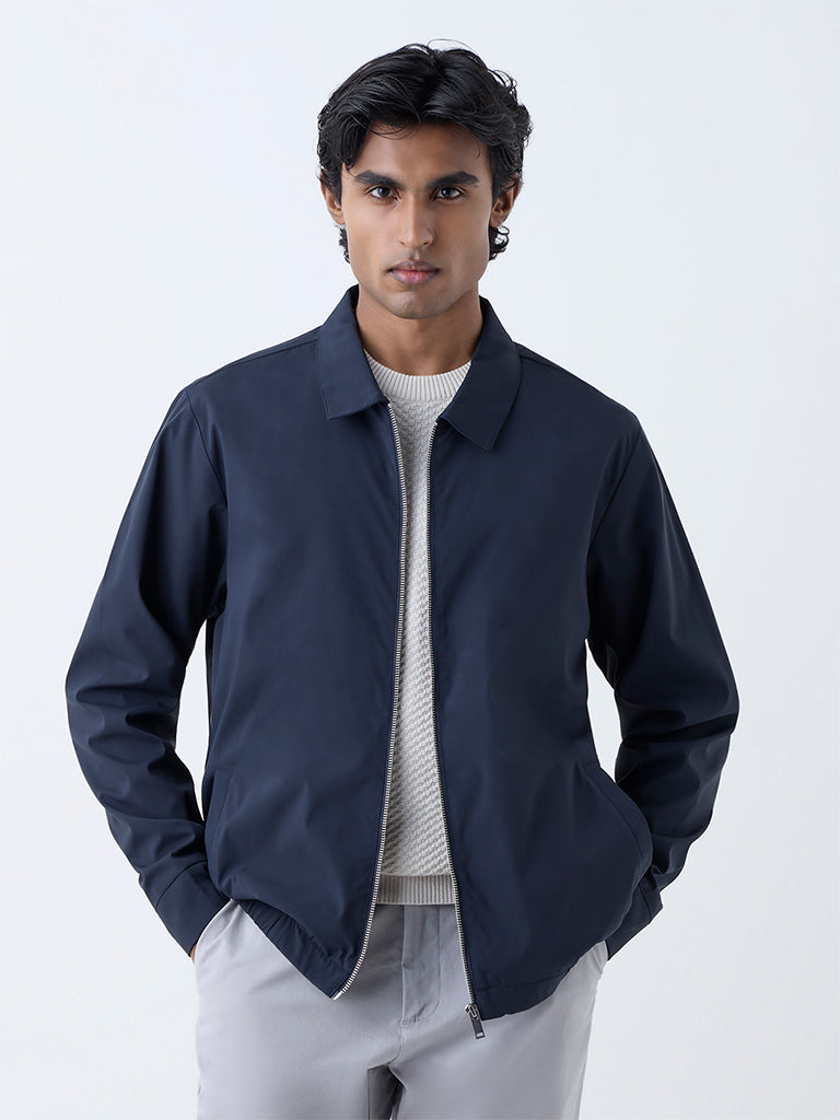 Ascot Navy Solid Relaxed-Fit Jacket