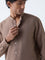 Ascot Brown Solid Relaxed-Fit Linen-Blend Shirt