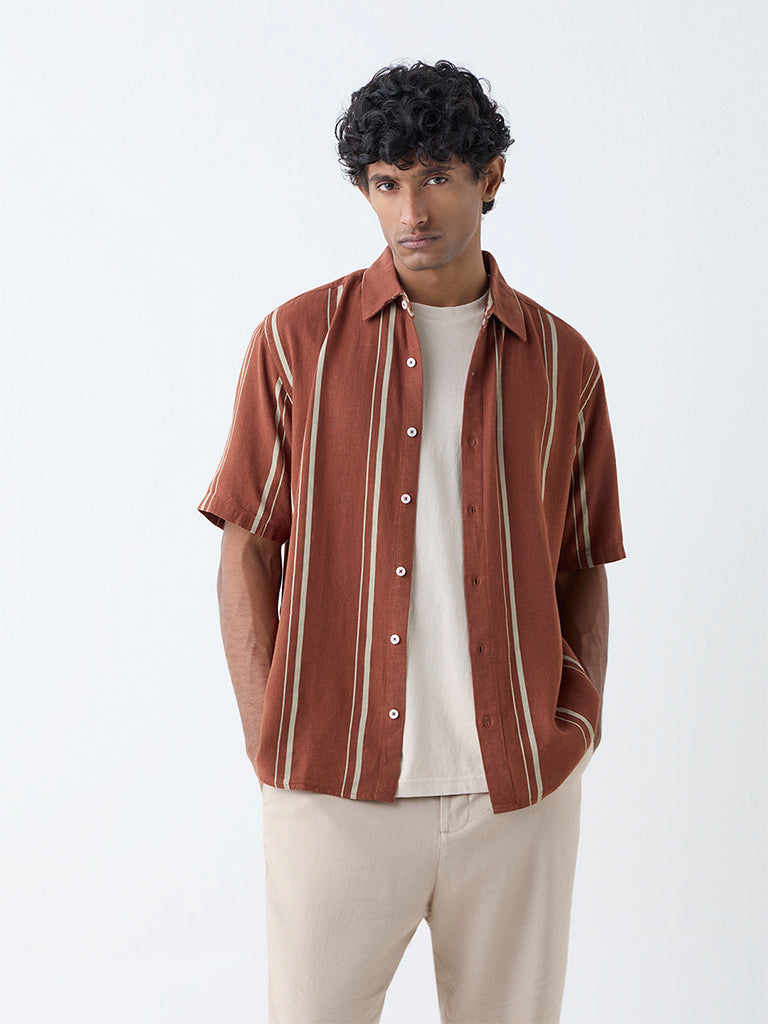 Ascot Rust Stripe Relaxed-Fit Shirt