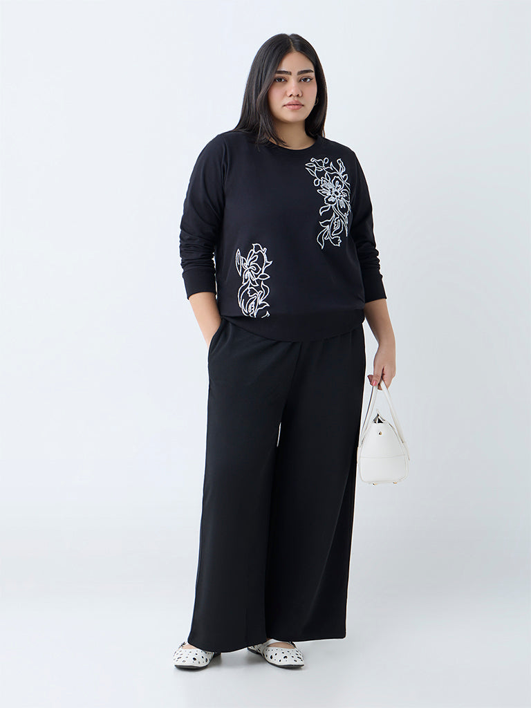 Gia Black Solid Wide-Leg High-Rise Trousers