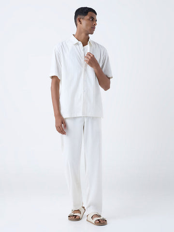 ETA White Self-Striped Relaxed-Fit Cotton Shirt