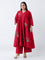 Diza Red Floral Embroidered Anarkali Kurta
