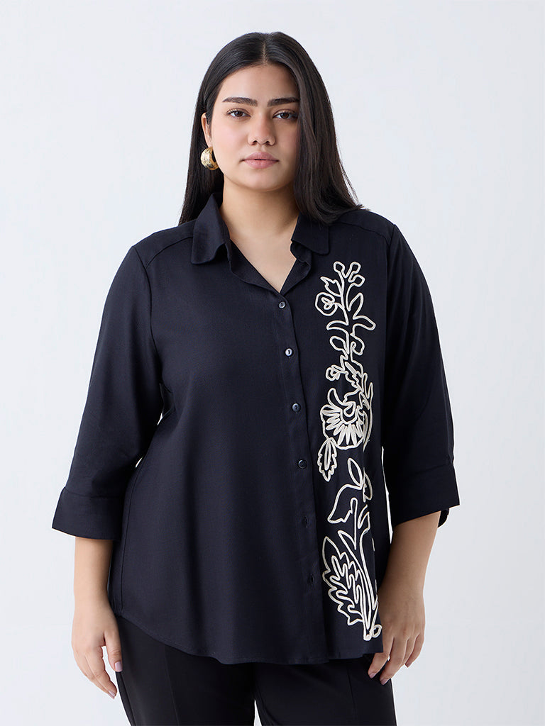 Gia Black Floral Embroidered Shirt