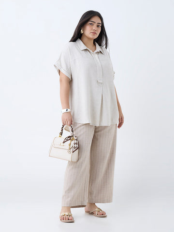 Gia Beige Pinstriped High-Rise Trousers with Belt