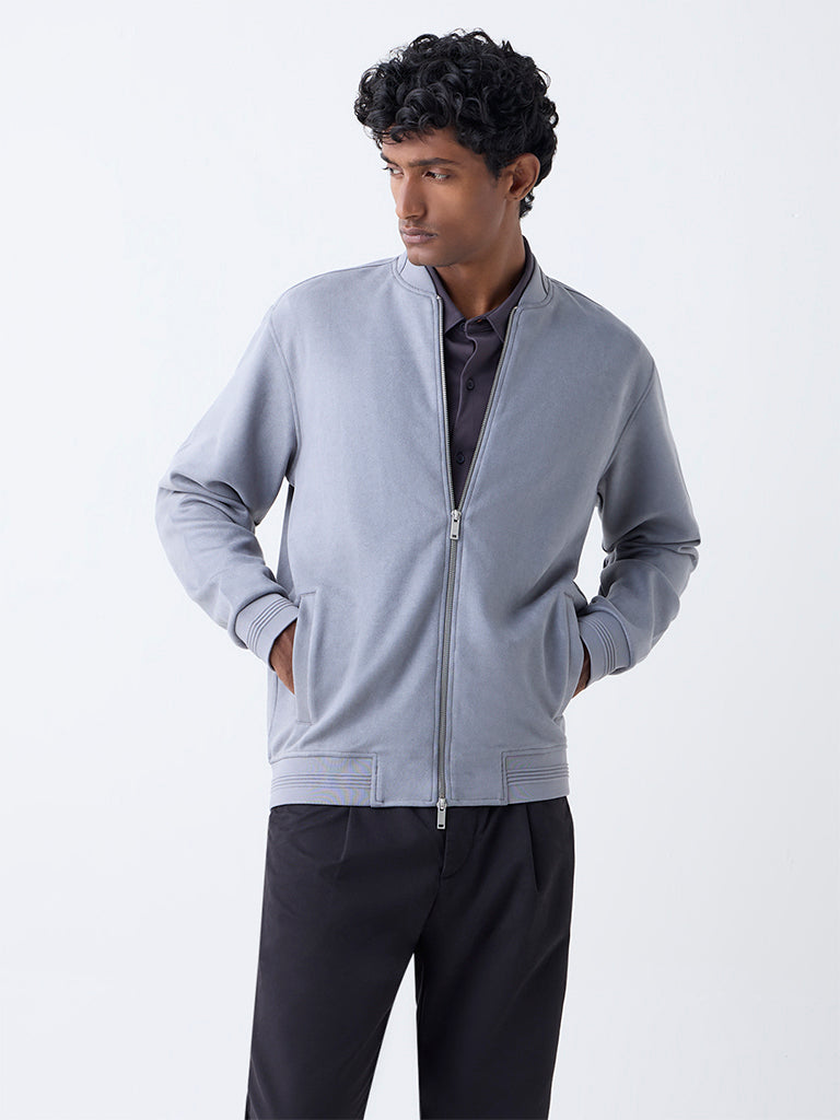 Ascot Light Grey Relaxed-Fit Suede Jacket