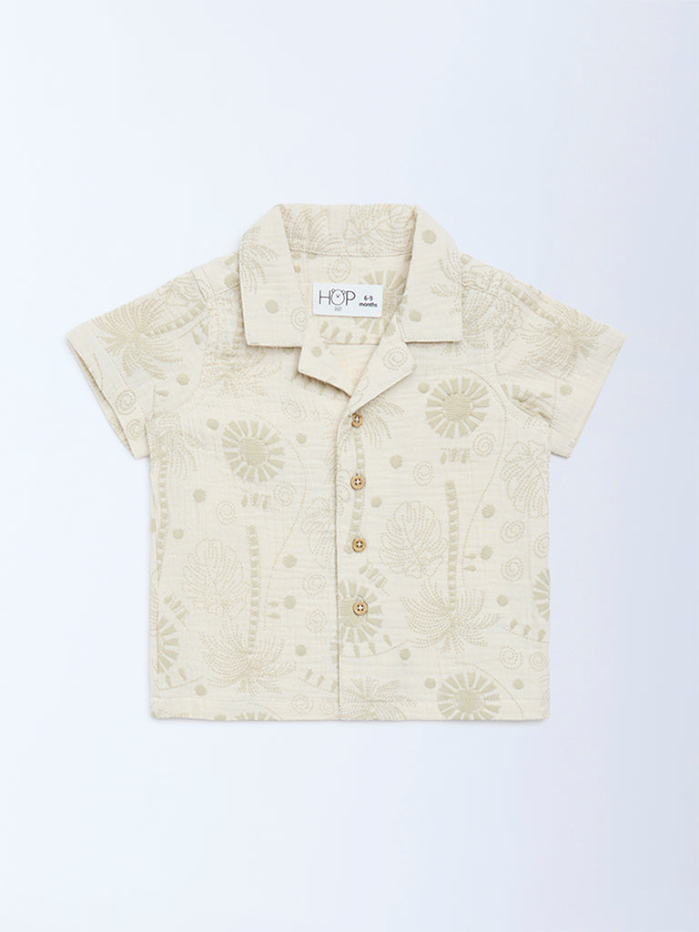 HOP Baby Beige Embroidered Cotton Shirt