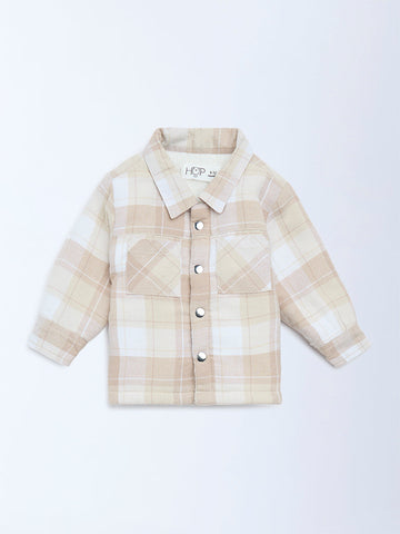 HOP Baby Beige Checkered Cotton Shacket