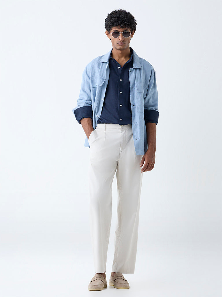 Ascot Beige Relaxed-Fit Mid-Rise Cotton-Blend Trousers