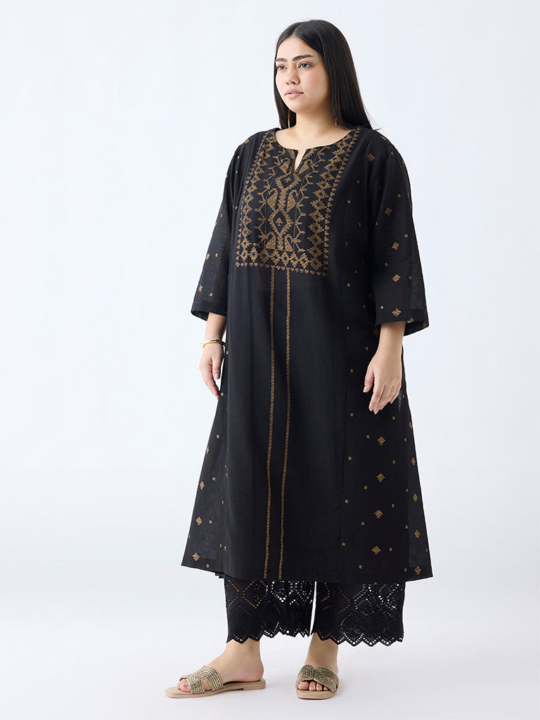 Diza Black Printed Straight Cotton Kurta