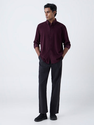 Ascot Wine Relaxed-Fit Cotton Shirt