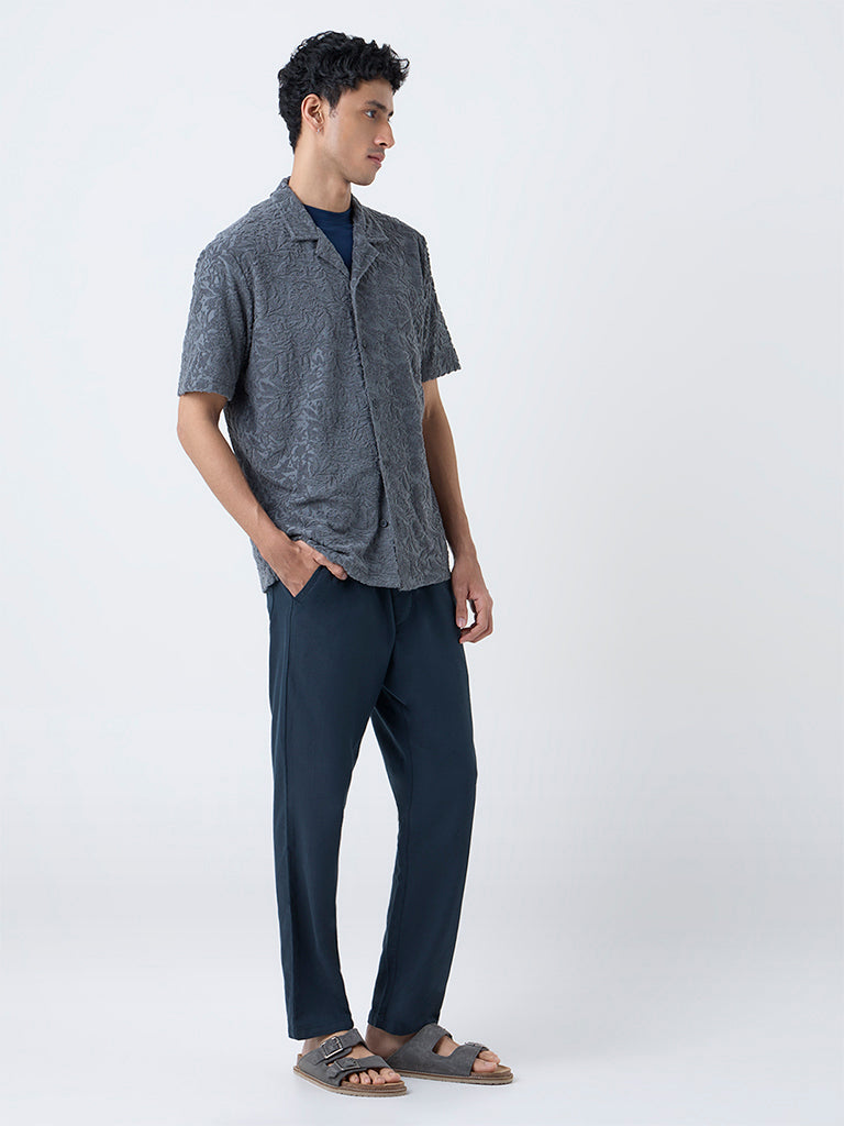 ETA Grey Floral Textured Relaxed-Fit Cotton-Blend Shirt