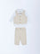 HOP Baby Beige Cotton Waistcoat, Shirt, Trousers and Bow Set