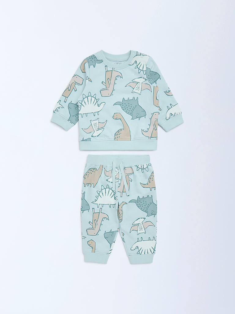 HOP Baby Mint Dinosaur Pattern Sweatshirt and Joggers Set