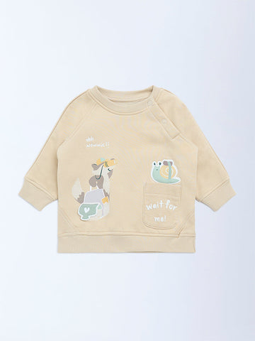 HOP Baby Beige Embroidered Cotton-Blend Sweatshirt