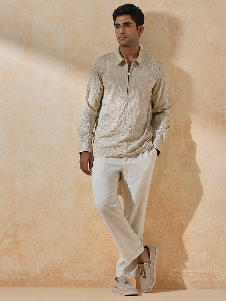 Embroidered Beige Short Kurta