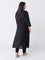 Diza Black Floral Embroidered Cotton A-Line Kurta