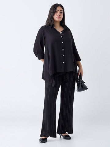 Gia Black Pinstriped High-Rise Trousers