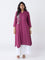 Diza Plum Floral Embroidered A-Line Kurta