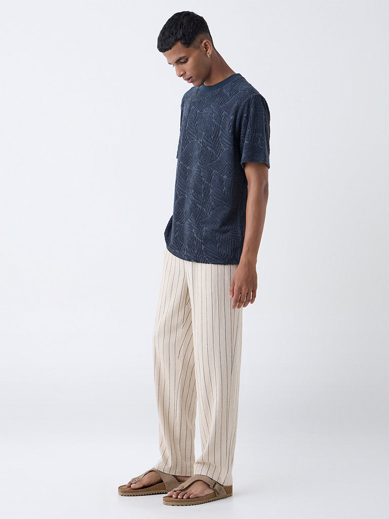 ETA Dark Grey Leaf Design Relaxed Fit Cotton-Blend T-Shirt