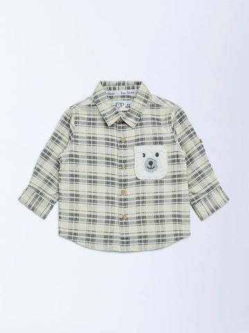 HOP Baby Cream Check Printed Cotton Shirt