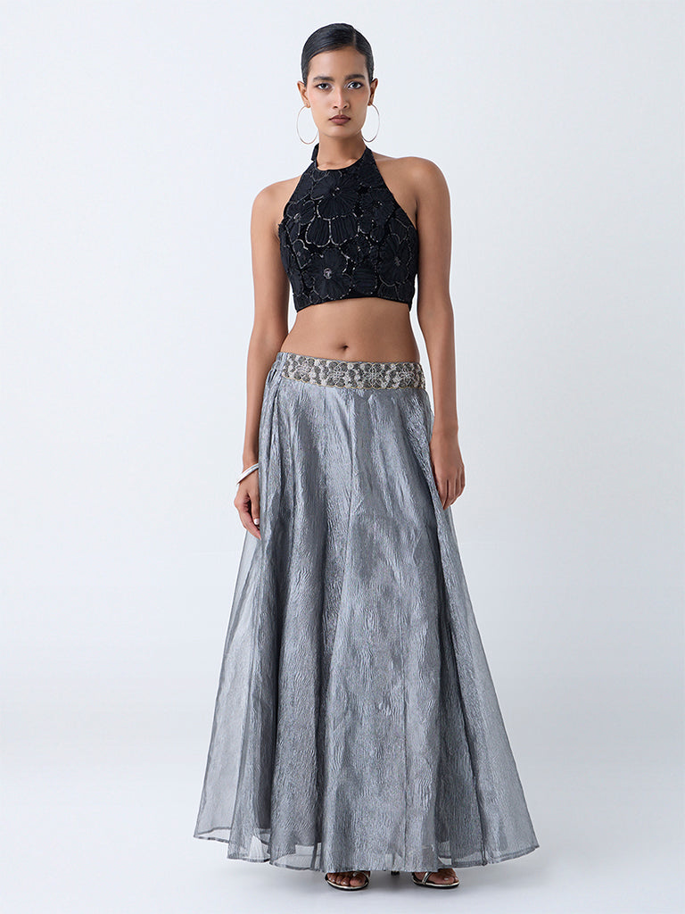 Vark Silver Textured Skirt