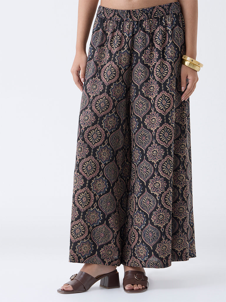 Utsa Black Argyle Printed Palazzos