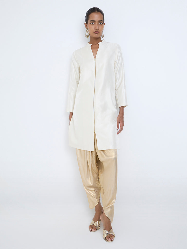 Vark Cream Solid Straight Ethnic Set