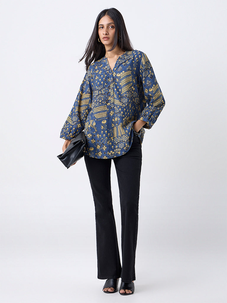 Utsa Dusty Blue Printed Tunic
