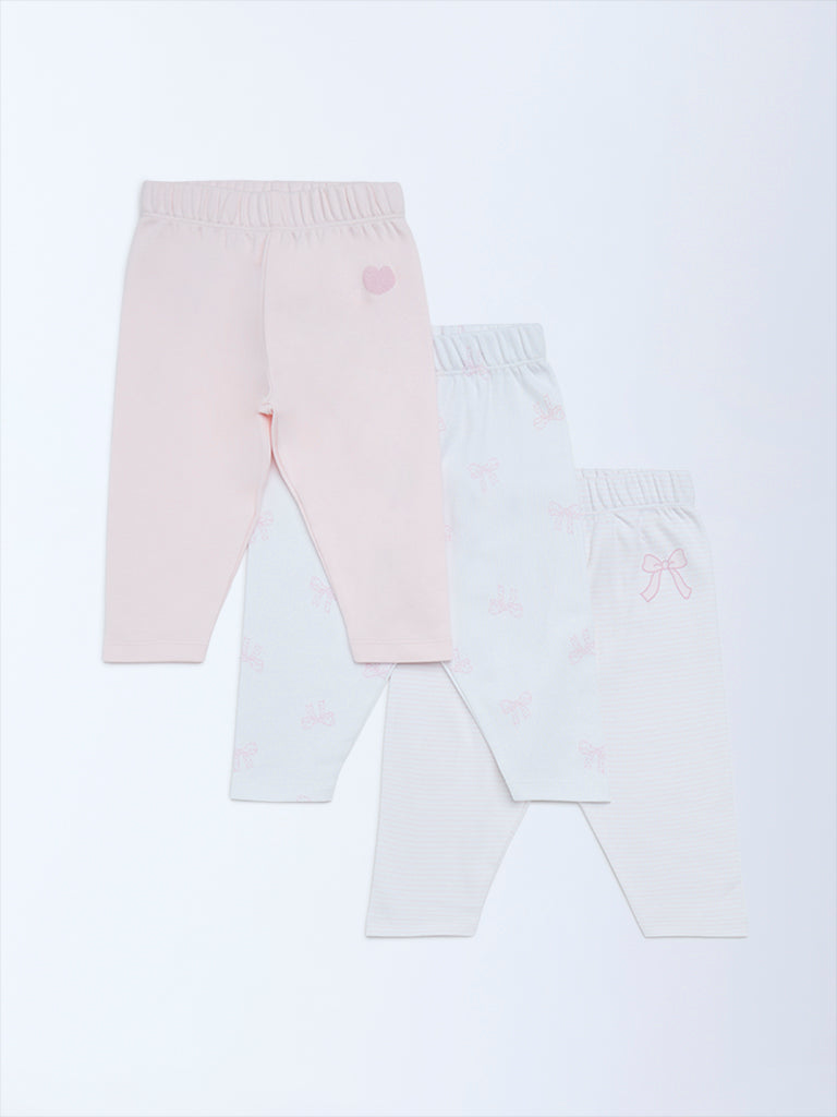 HOP Baby Pink Printed High-Rise Cotton Pants – Pack of 3