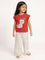 HOP Kids Girls Red Embellished Cotton T-Shirt