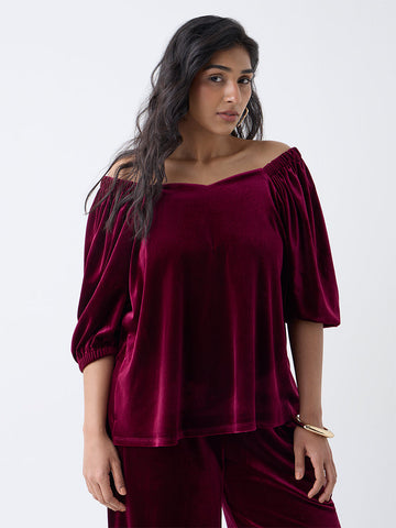 Gia Maroon Off-Shoulder Velvet Top