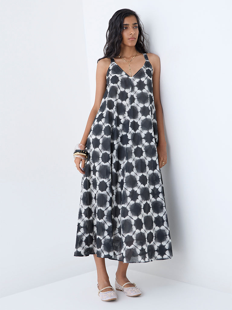 Bombay Paisley Black Abstract Design Cotton A-Line Dress
