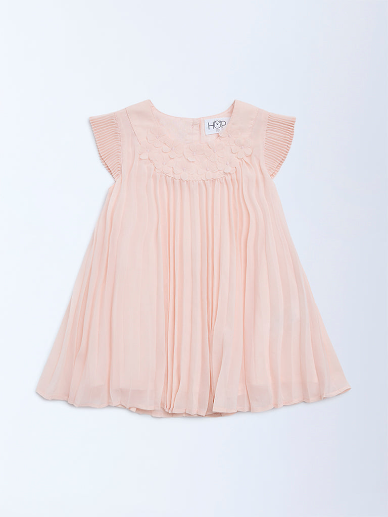 HOP Baby Girls Pink Floral-Detailed A-Line Dress