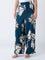 Gia Teal Foliage Printed High-Rise Trousers