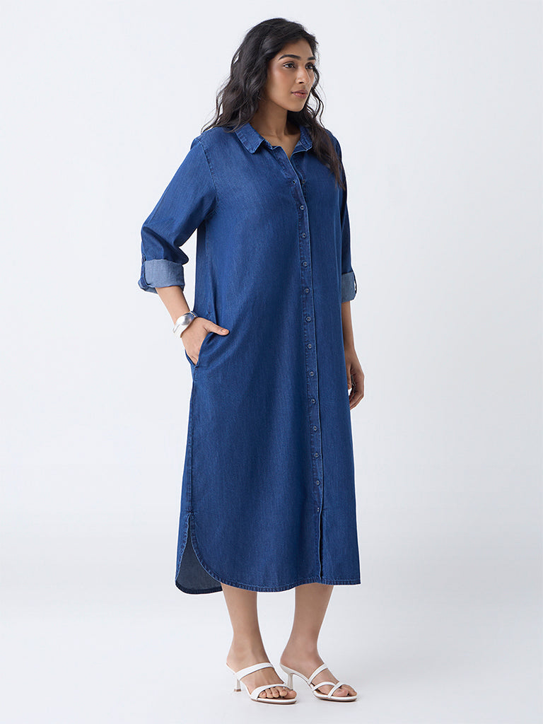 Gia Dark Blue Denim Shirt Dress