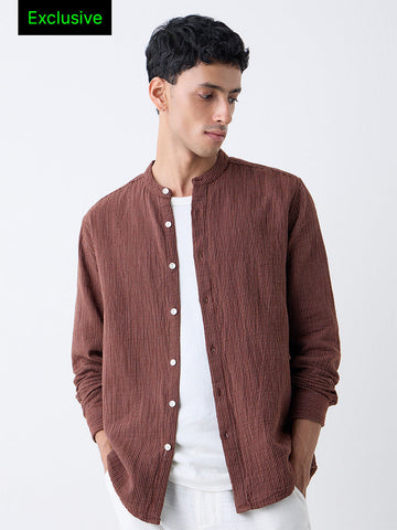 ETA Brown Pinstriped Relaxed-Fit Cotton Shirt - Exclusive