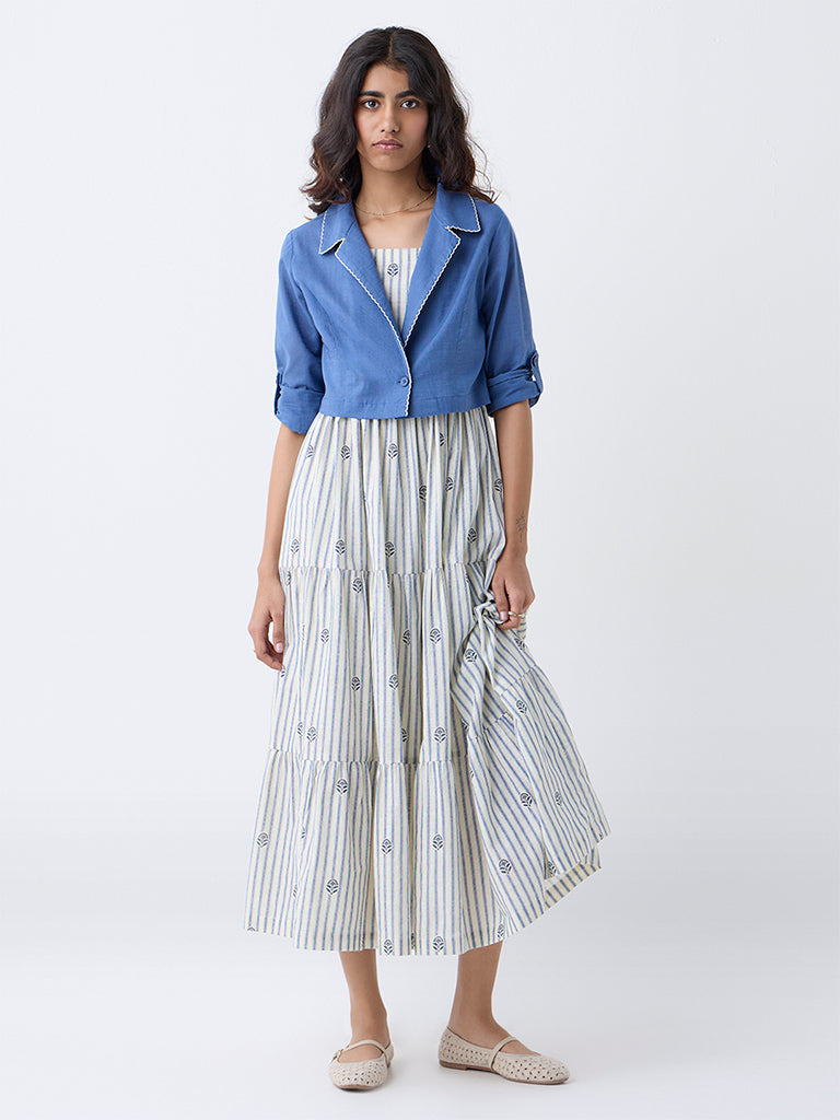 Bombay Paisley Blue Cotton Tiered Dress with Jacket
