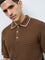 Ascot Tan Knit-Textured Relaxed-Fit Cotton-Blend Polo T-Shirt