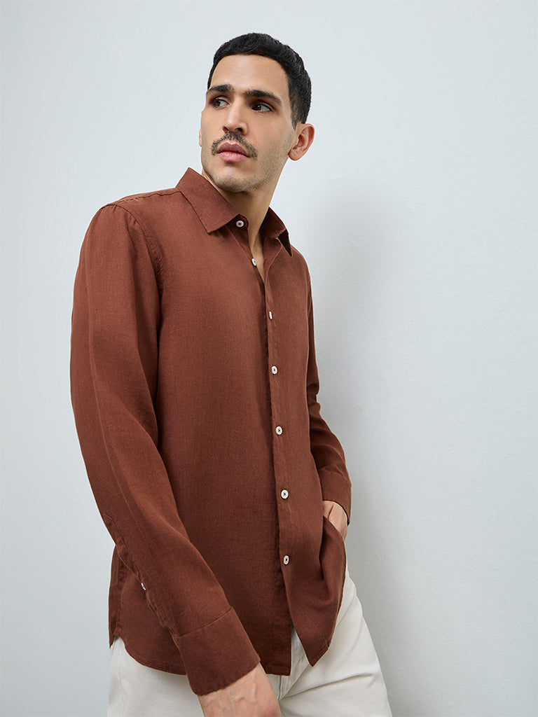 Ascot Rust Relaxed-Fit Linen Shirt