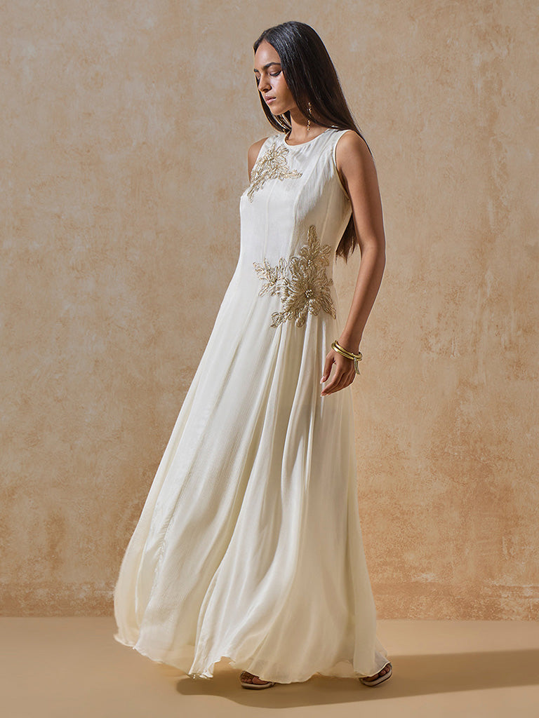 Embroidered White Long Dress