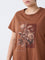 Gia Brown Floral Pattern Cotton T-Shirt