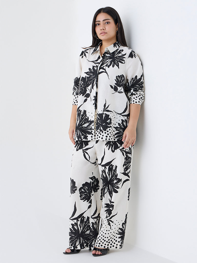 Gia Black Floral Pattern Mid-Rise Trousers