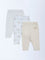HOP Baby Boys Beige Printed Mid-Rise Cotton Pants - Pack of 3